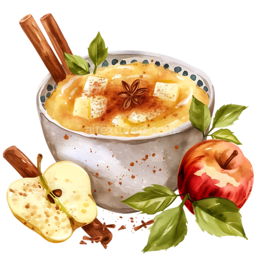 Breakfast Applesauce Bowl with Cinnamon and Apples Illustration