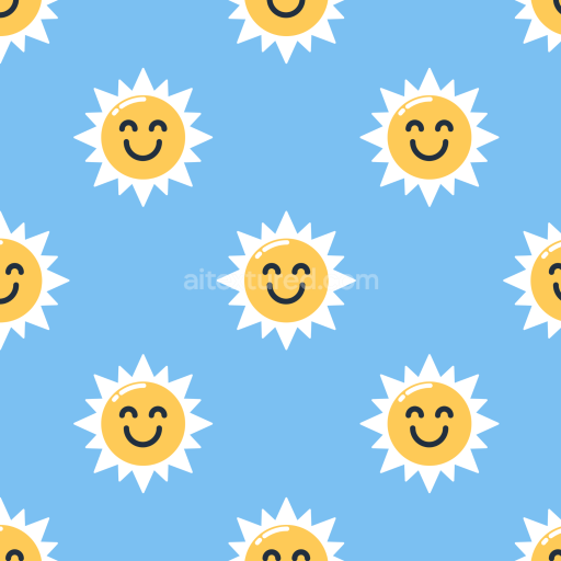 Seamless 3D PBR Texture Featuring Cheerful Yellow Sun Faces on Blue