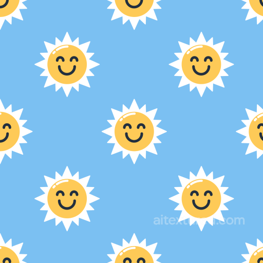 Featuring Cheerful Yellow Sun Faces on Blue seamless Happy Face pattern PBR texture