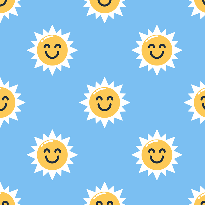 Featuring Cheerful Yellow Sun Faces on Blue seamless PBR texture preview