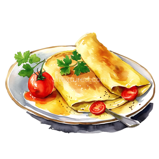 Breakfast Cheese Blintzes with Cherry Tomatoes and Parsley Illustration