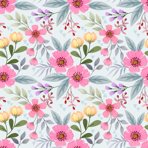 Seamless 3D PBR Floral Texture with Soft Pastel Flowers and Leaves