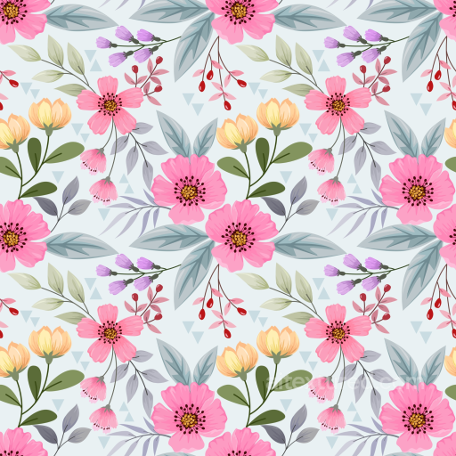 Floral Texture with Soft Pastel Flowers and Leaves seamless Floral PBR texture