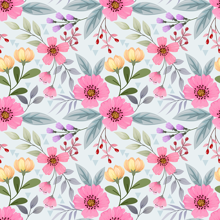 Floral with Soft Pastel Flowers and Leaves seamless PBR texture preview