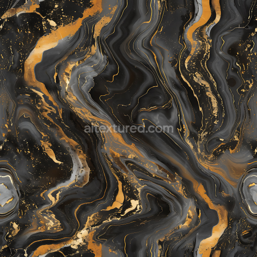 Seamless 3D Black Marble PBR Texture with Polished Gold Vein Patterns