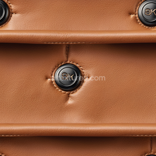 Seamless 3D quilted brown leather PBR texture with stitched buttons and soft wrinkles