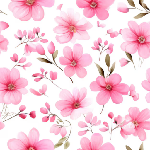 Pink Flower Pattern Texture with Soft Petals and Delicate Stems seamless Pink Flower PBR texture
