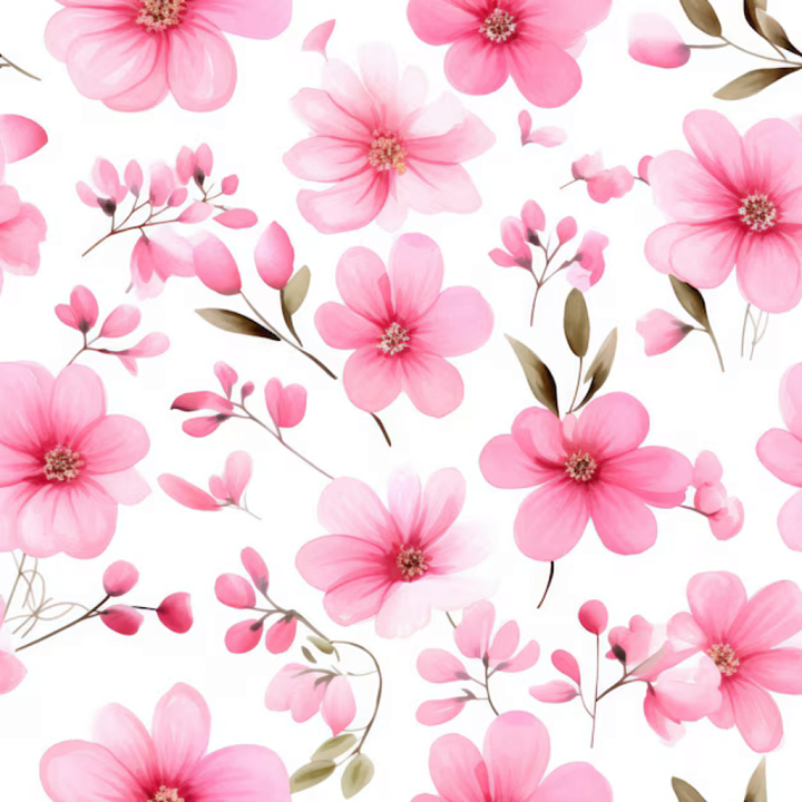 Pink Flower Pattern with Soft Petals and Delicate Stems seamless PBR texture preview
