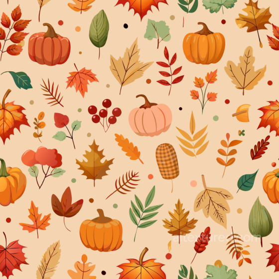 With Colorful Autumn Leaves And Pumpkins For Thanksgiving Thanksgiving texture preview