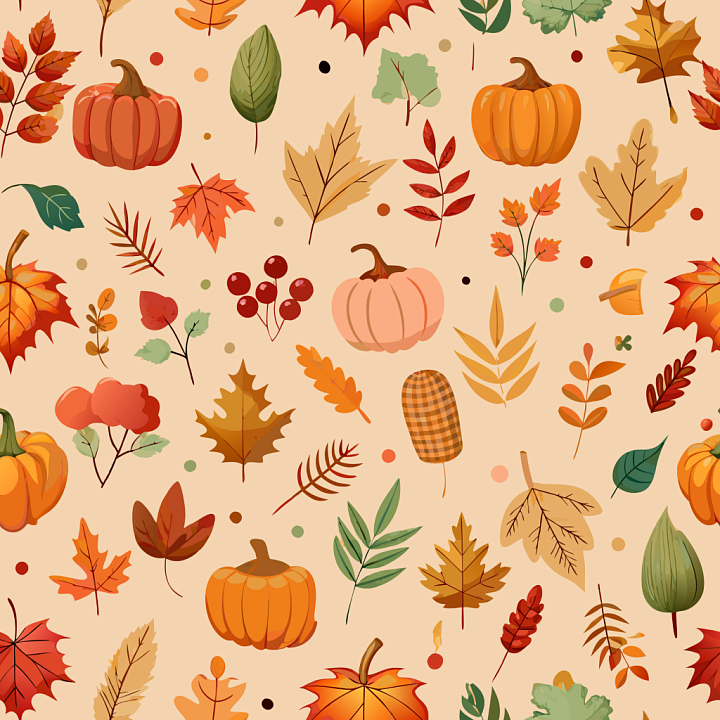With Colorful Autumn Leaves And Pumpkins For Thanksgiving seamless PBR texture preview