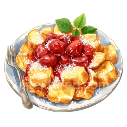 seamless Breakfast Kaiserschmarrn Pancakes with Plum Sauce and Mint Leaves Illustration texture 8k free download PBR