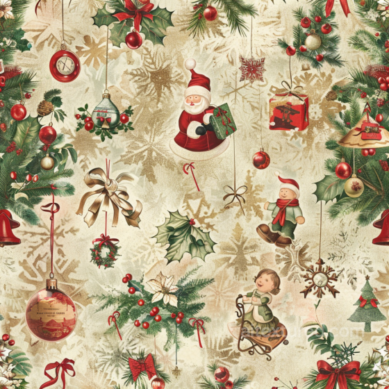 Fabric Texture with Vintage Christmas Ornaments and Snowflakes Christmas vintage texture preview