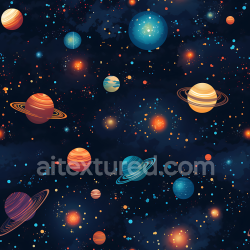 seamless Seamless 3D Space PBR Texture Featuring Stylized Multicolor Planets and Starfield Background texture 8k free download PBR