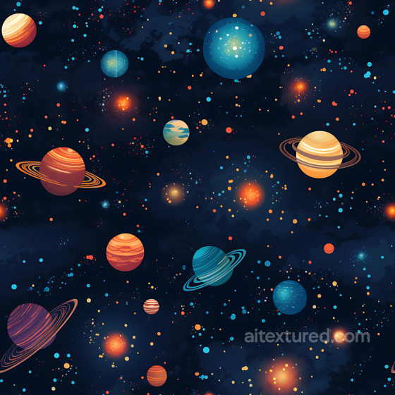 Space PBR Texture Featuring Stylized Multicolor Planets and Starfield Background Star, space, planets texture preview