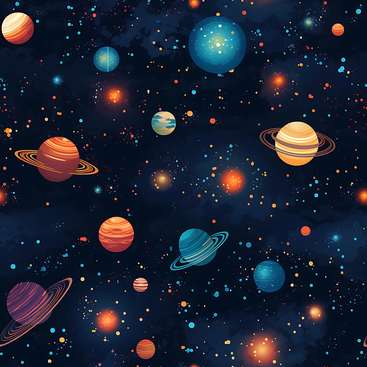 Space Featuring Stylized Multicolor Planets and Starfield Background seamless PBR texture preview