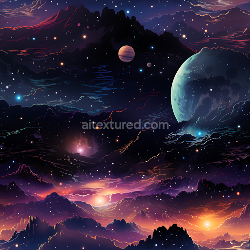 Seamless 3D Space PBR Texture Featuring Cosmic Starfield and Colorful Planetary Nebula