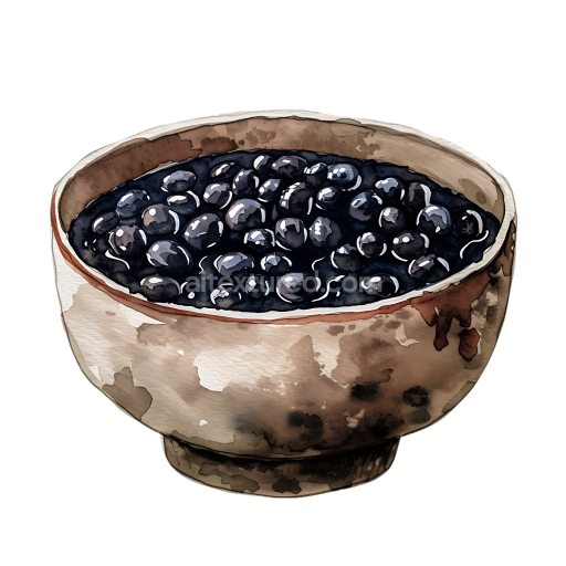 Watercolor Black Rice Porridge Bowl Breakfast Illustration