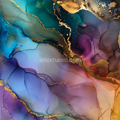 Preview — Seamless 3D Alcohol Ink PBR Texture Featuring Blue, Violet, and Gold Fluid Swirls