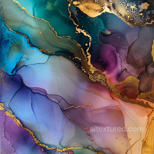 Alcohol Ink PBR Texture Featuring Blue, Violet, and Gold Fluid Swirls texture preview