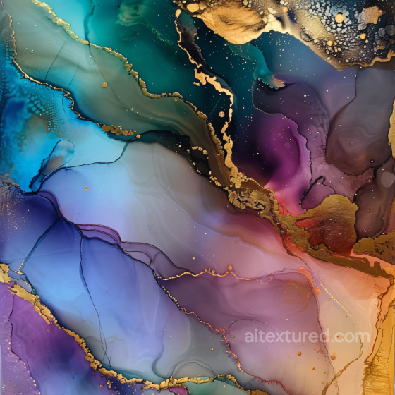 Alcohol Ink PBR Texture Featuring Blue, Violet, and Gold Fluid Swirls Alcohol ink texture preview
