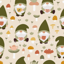 seamless Seamless 3D PBR Cartoon Gnome and Mushroom Pattern Fabric Texture texture 8k free download PBR