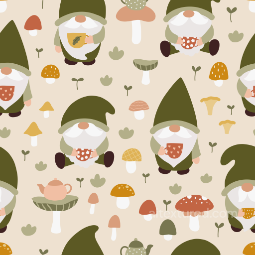 Cartoon Gnome and Mushroom Pattern Fabric Texture seamless St patrick PBR texture