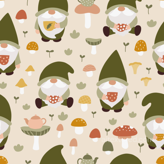 Cartoon Gnome and Mushroom Pattern Fabric Texture St patrick texture preview