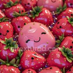 seamless Seamless 3D Inflated PBR Texture of Glossy Playful Strawberries with Cute Faces texture 8k free download PBR