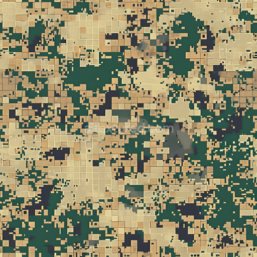 Seamless 3D Digital Pixel Desert Camouflage PBR Texture with Blocky Geometric Pattern