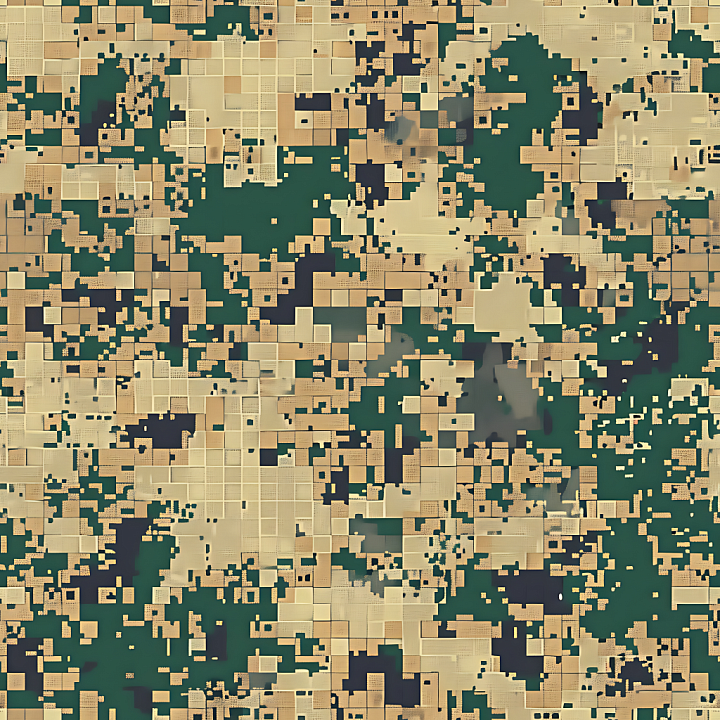Digital Pixel Desert Camouflage with Blocky Geometric Pattern seamless PBR texture preview