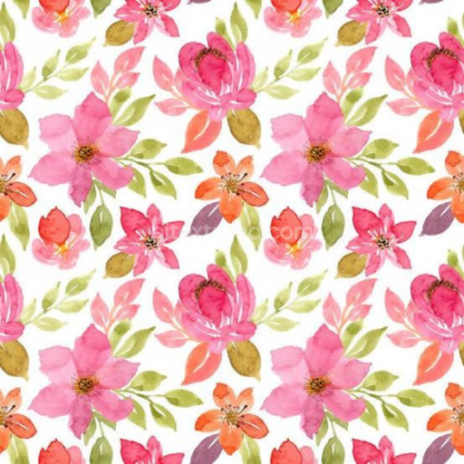 Seamless 3D PBR Texture of Pink and Orange Watercolor Flowers on Fabric