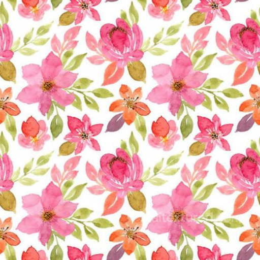 Pink Flower Texture of Pink and Orange Watercolor Flowers on Fabric seamless Pink Flower PBR texture