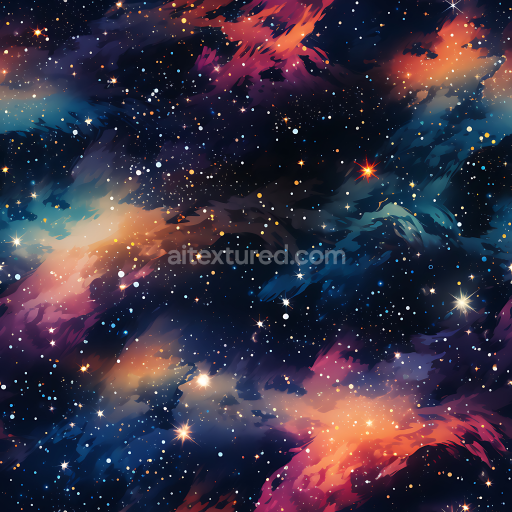 Seamless 3D Space PBR Texture Featuring Vibrant Galactic Nebula and Starfield