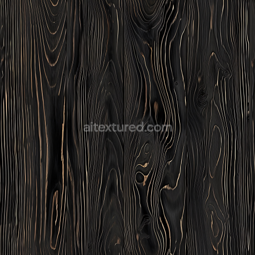 Seamless 3D Black Burnt Wood PBR Texture with Distinctive Grained Planks