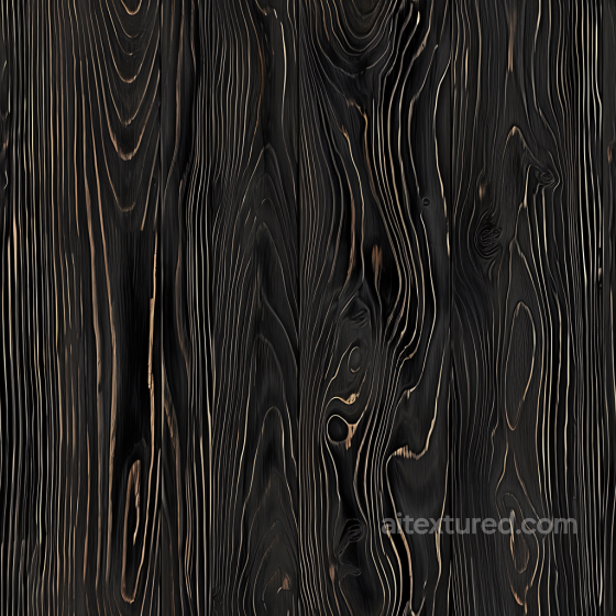 Black Burnt Wood PBR Texture with Distinctive Grained Planks Wood texture preview