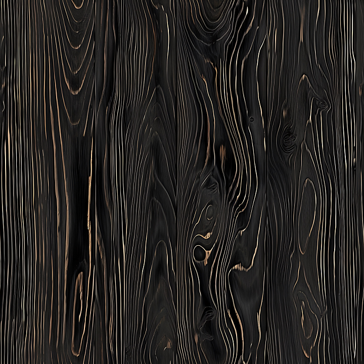Black Burnt Wood with Distinctive Grained Planks seamless PBR texture preview