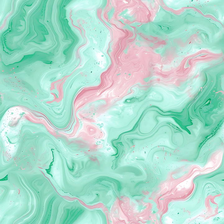 Pastel Pink and Mint Marble with Swirling Veins seamless PBR texture preview