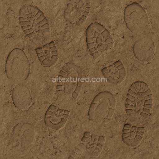 Seamless 8k PBR 3d Texture of Fresh Boot Prints on Muddy Surface