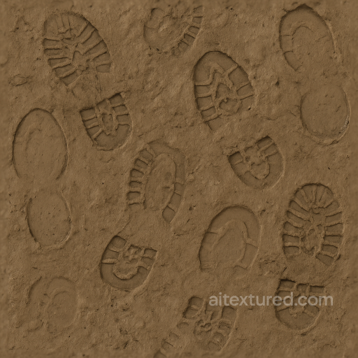 Seamless 8K PBR 3D Texture of Fresh Boot Prints on Muddy Surface seamless Footprints PBR texture