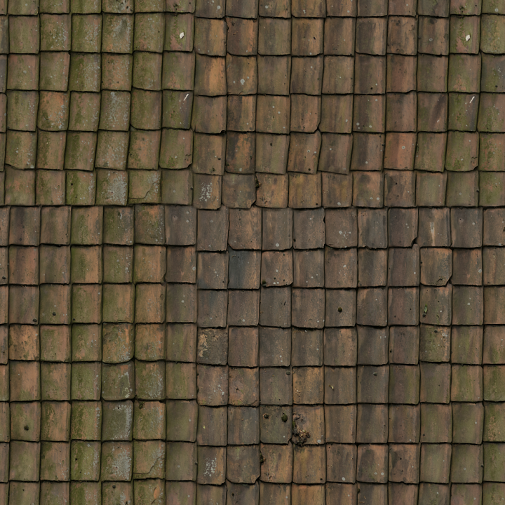 Ceramic Tiles Moss - Tiles Moss Old Roof Tiles seamless PBR texture preview