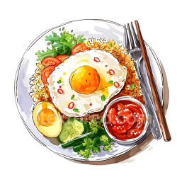 seamless Illustrated Indonesian Nasi Goreng Breakfast with Fried Egg and Fresh Vegetables texture 8k free download PBR