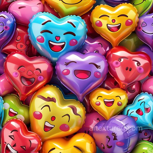Inflated Heart-Shaped Balloon PBR Texture in Vibrant Colors with Expressive Faces seamless Inflated PBR texture