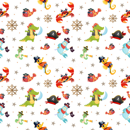 Pattern Bundle - Seamless 3D Pattern PBR Texture Featuring Cartoon Pirate Animal Characters and Nautical M… texture preview