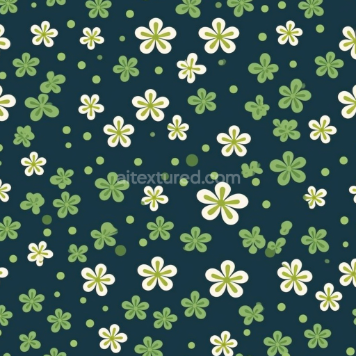 Seamless 3D PBR Texture with Green and White Clover Floral Pattern on Dark Background
