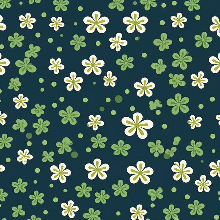 with Green and White Clover Floral Pattern on Dark Background seamless PBR texture preview