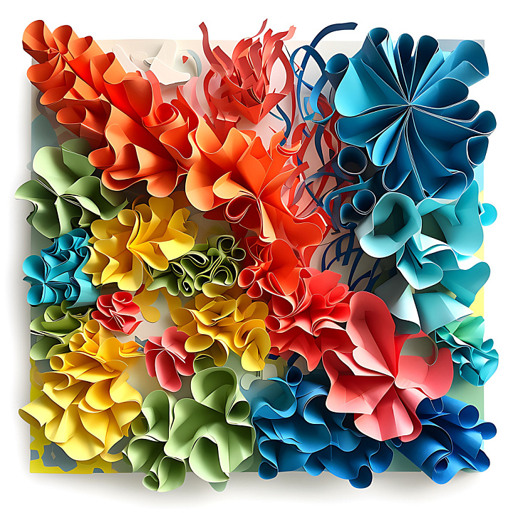 Animal of Vibrant Multicolor Origami Coral Reef Clusters seamless PBR texture preview