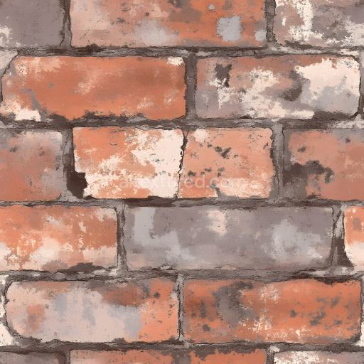 Seamless 3D PBR Cracked Brick Wall Texture Featuring Worn and Chipped Paint