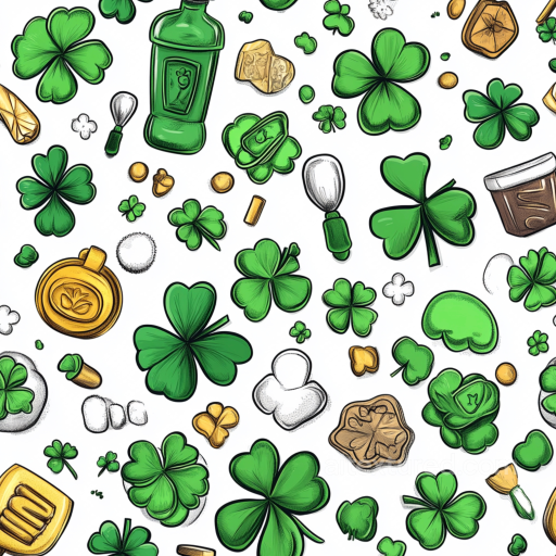 Featuring Hand-Drawn Green Clovers & Irish Icons seamless St patrick digital paper bundle PBR texture