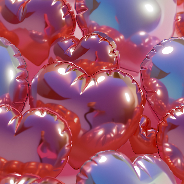 Inflated of Shiny Red Heart-Shaped Foil Balloons seamless PBR texture preview