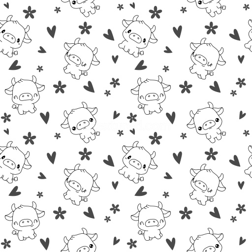 Pattern Bundle - Seamless 3D Pattern PBR Texture Featuring Cute Cartoon Cow Motifs with Hearts and Flowers texture preview